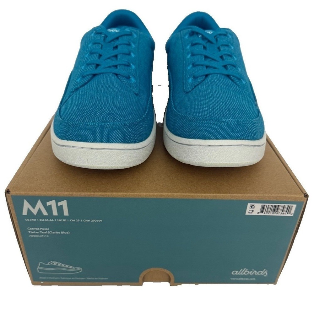 Allbirds Men's Canvas Pacer Sneakers Teal Blue  Shoes Size 11 New With Box